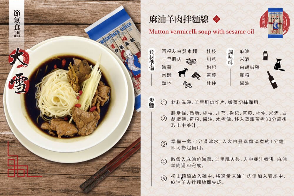 友白髮素麵食譜-麻油羊肉拌麵線